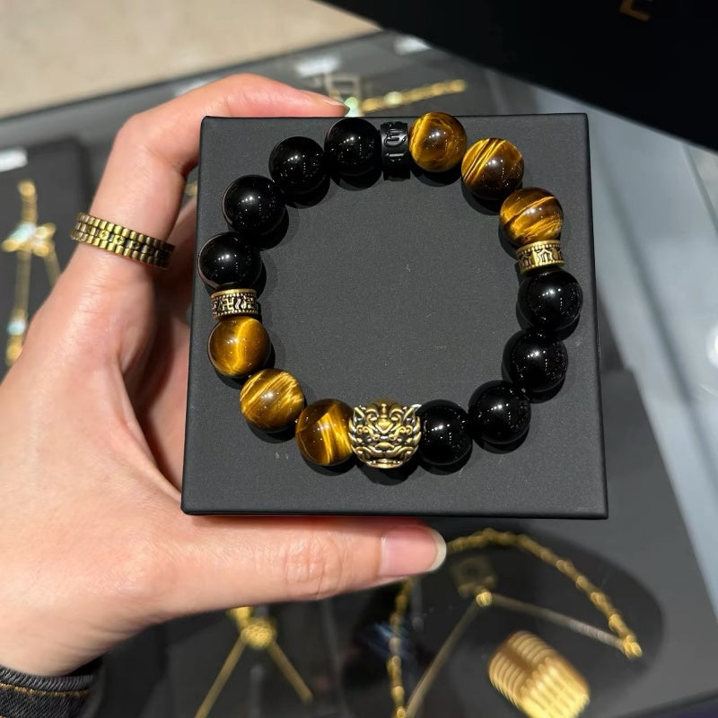 Tiger Eye and Black Onyx bracelet on display box