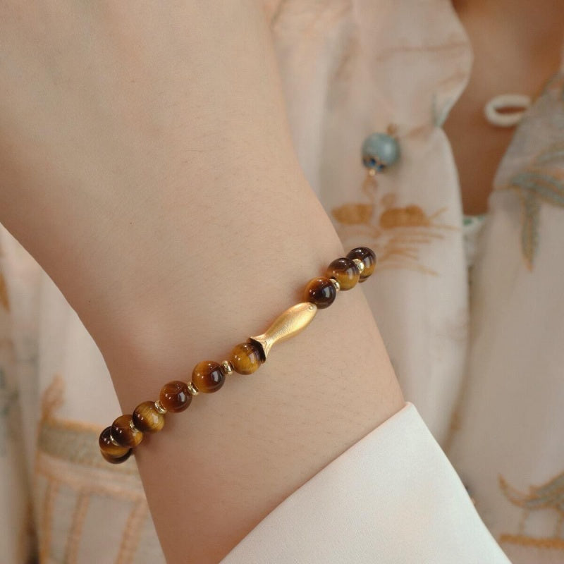 Tiger Eye Gold Fish Bracelet on display card