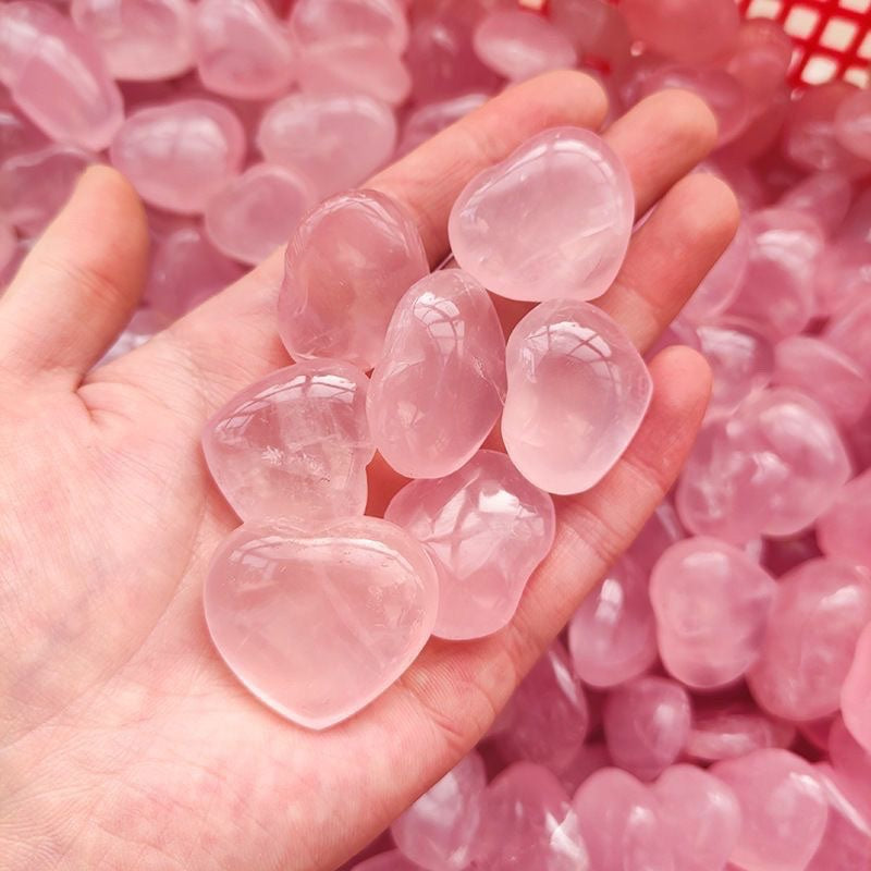 Rose quartz heart palm stones with Trust, Wisdom, Peace engravings