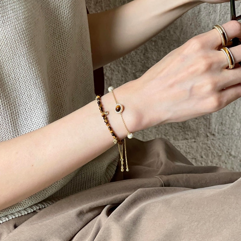 Tiger eye stacking bracelet set with bag