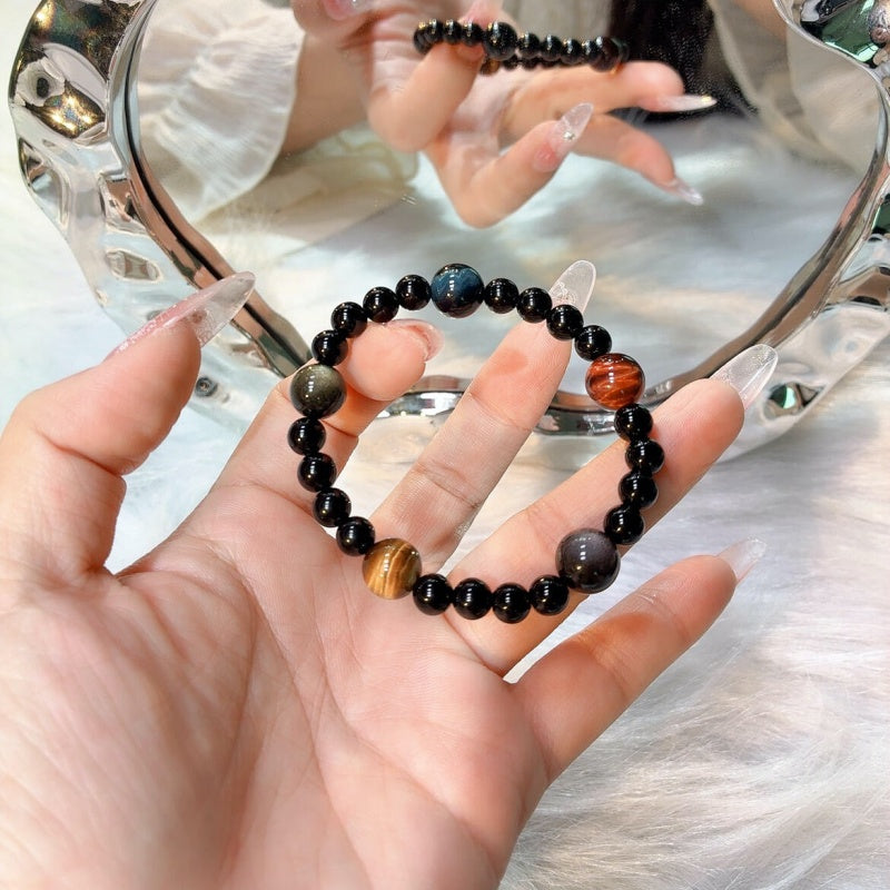 Black Obsidian & Multi-Color Tiger Eye Bracelet – Protection, Courage & Good Luck
