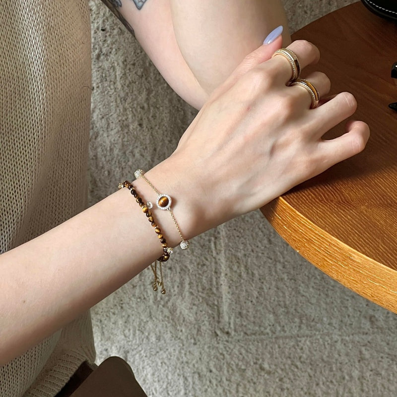 Tiger eye stacking bracelet set - side view