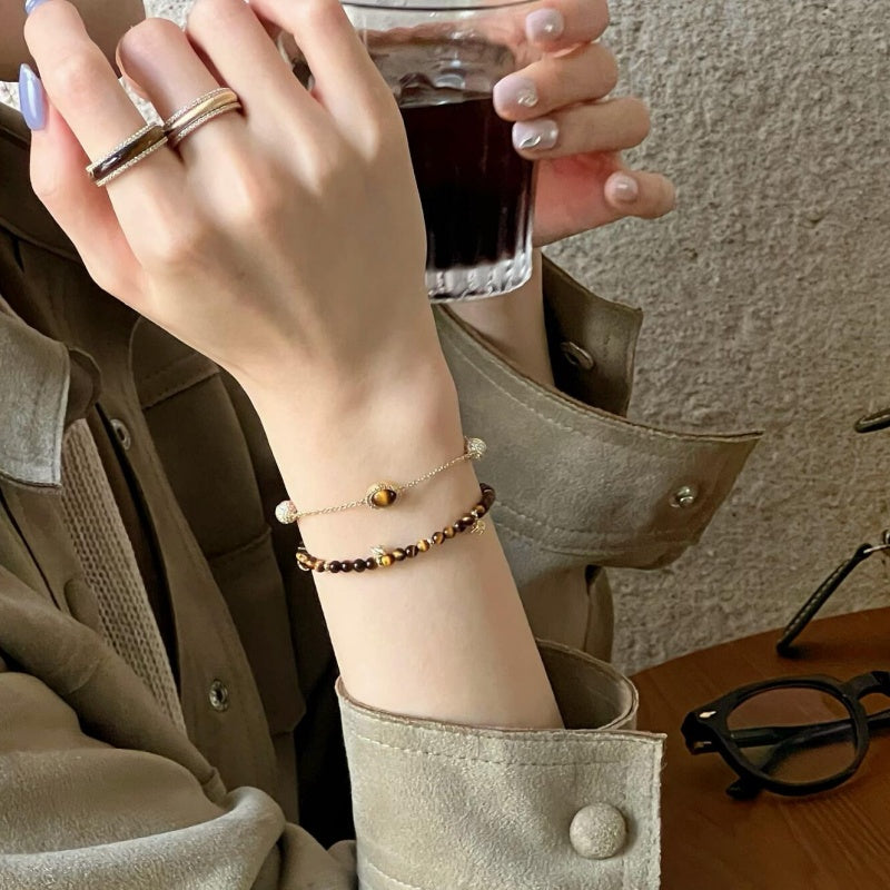 Tiger eye stacking bracelet set - coffee lifestyle