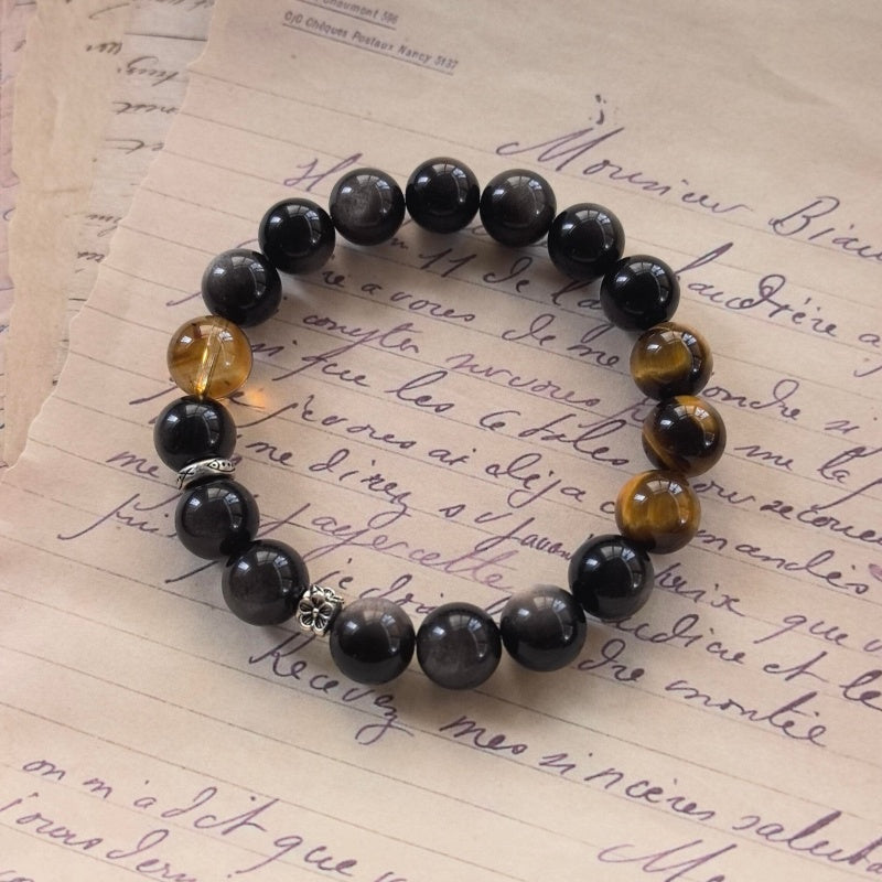 Tiger Eye and Black Obsidian bracelet on premium gift box