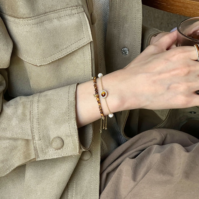 Tiger eye stacking bracelet set - flat lay
