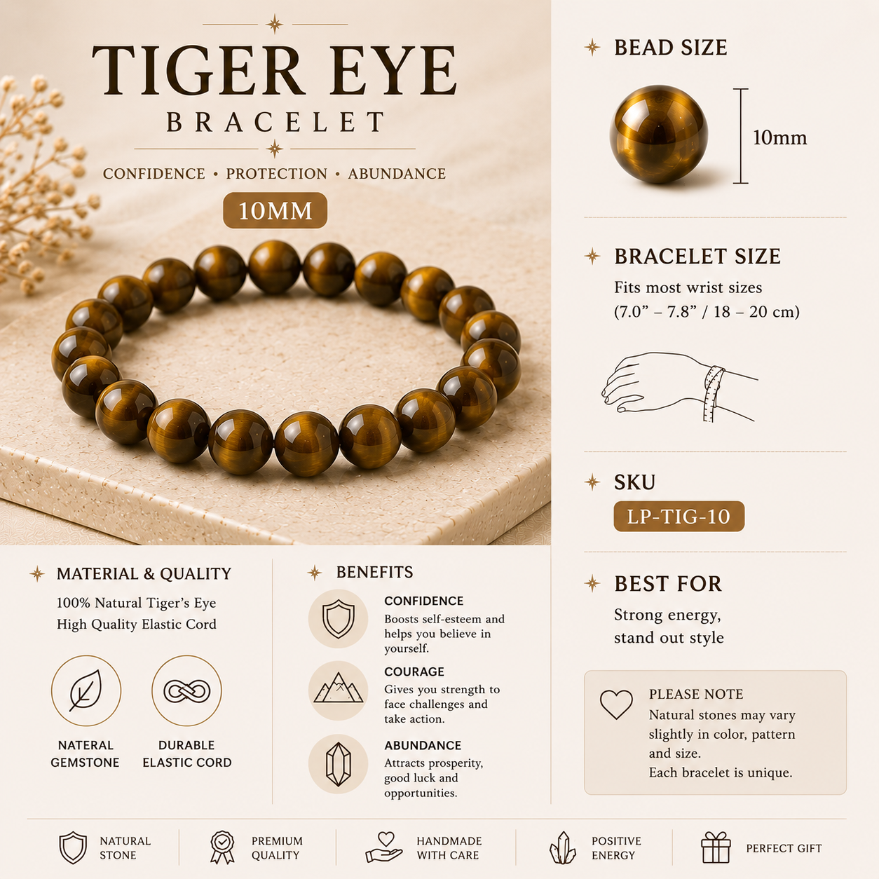 Tiger Eye Bracelet for Confidence & Abundance | Natural Crystal Bracelet