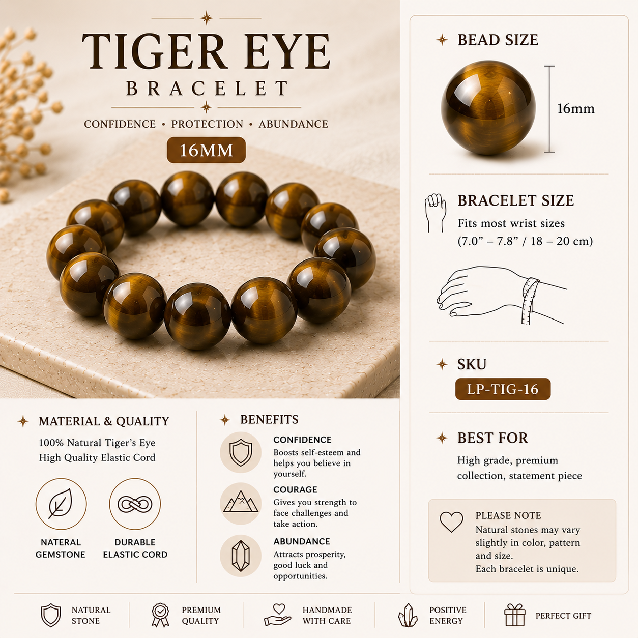 Tiger Eye Bracelet for Confidence & Abundance | Natural Crystal Bracelet
