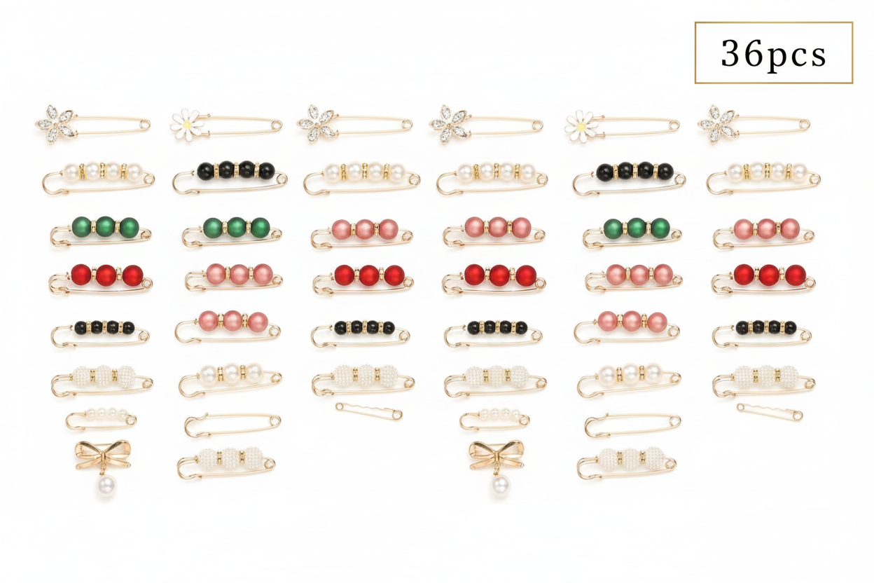 36-Piece Pearl Waist Cinch Pin Set – Decorative Clothing & Pants Tightener Pins