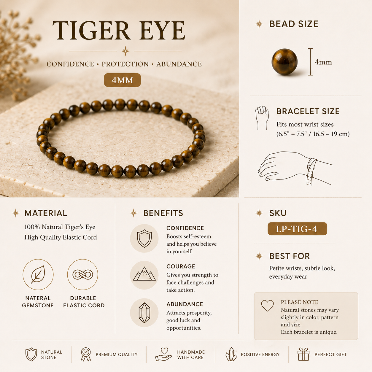 Tiger Eye Bracelet for Confidence & Abundance | Natural Crystal Bracelet