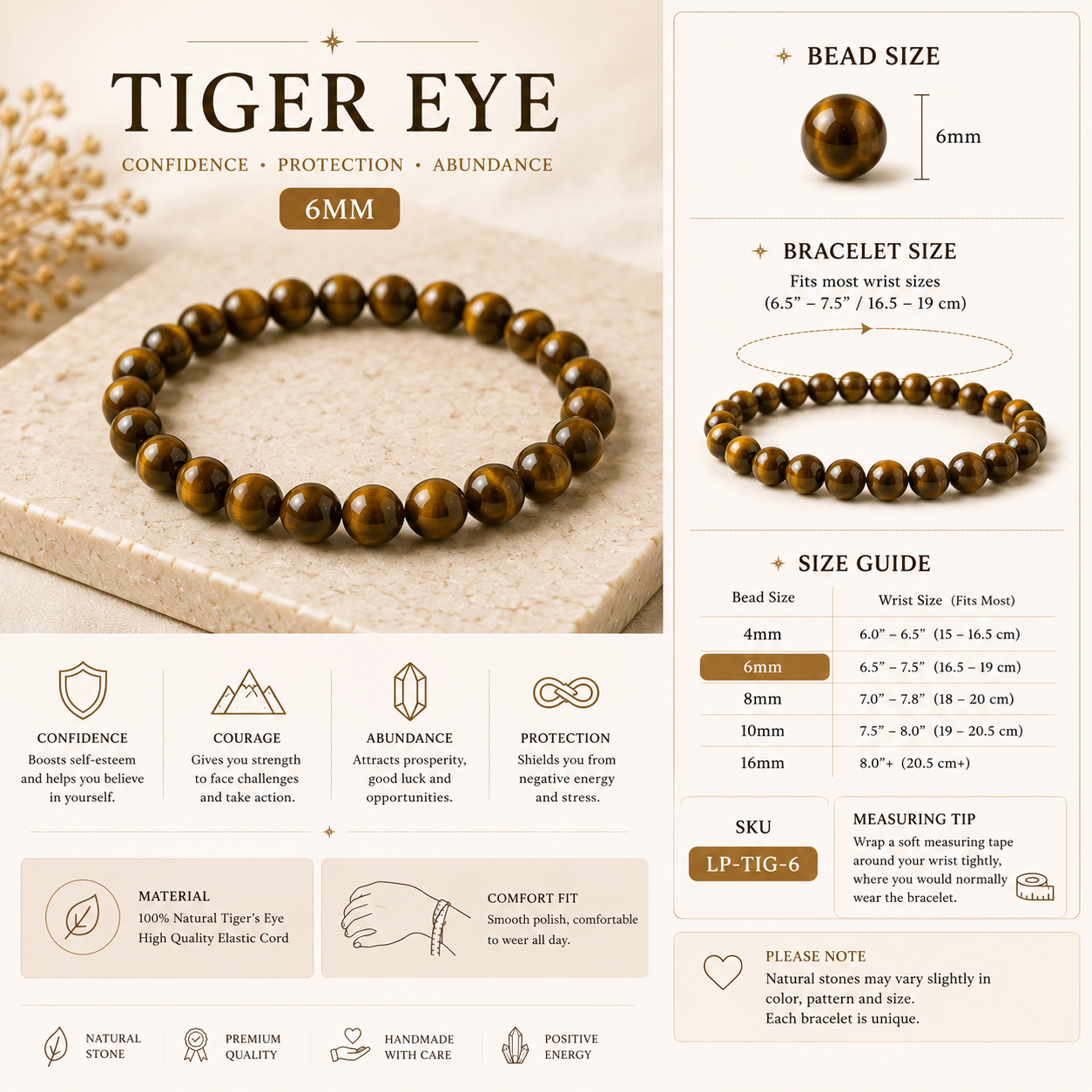 Tiger Eye Bracelet for Confidence & Abundance | Natural Crystal Bracelet