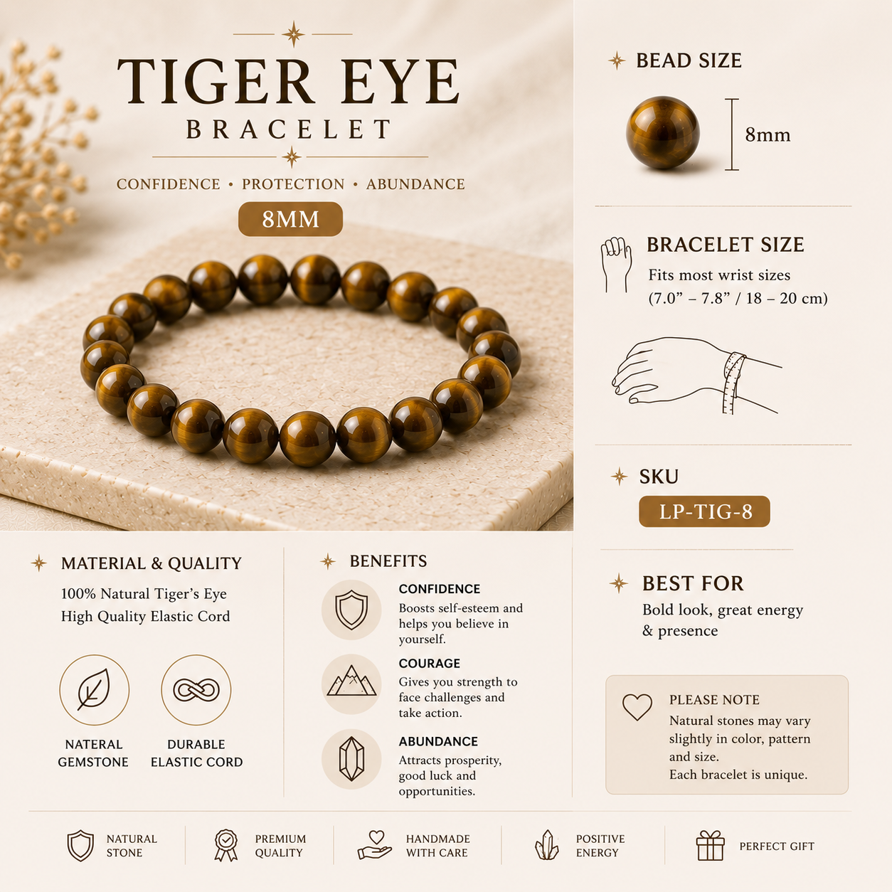 Tiger Eye Bracelet for Confidence & Abundance | Natural Crystal Bracelet