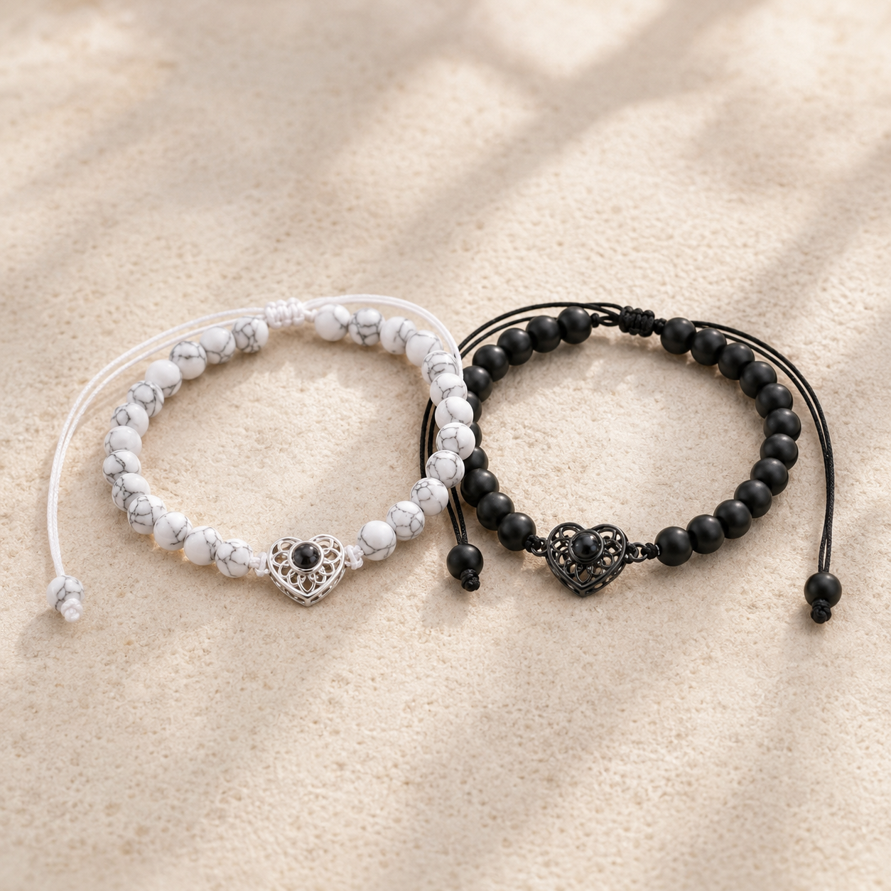Black and white matching projection bracelets for couples