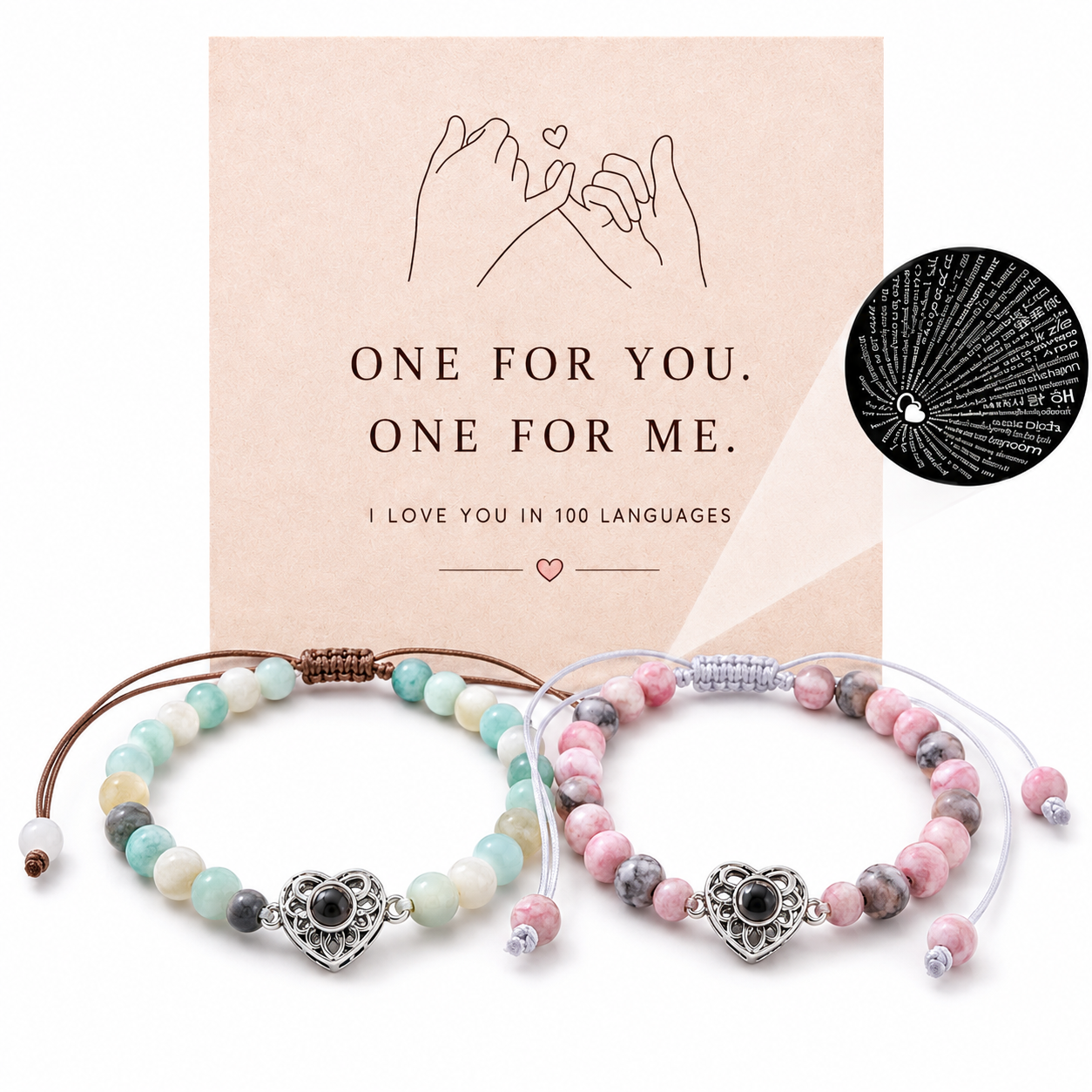 100 Languages "I Love You" Projection Heart Bracelet – Adjustable Couple Bracelet