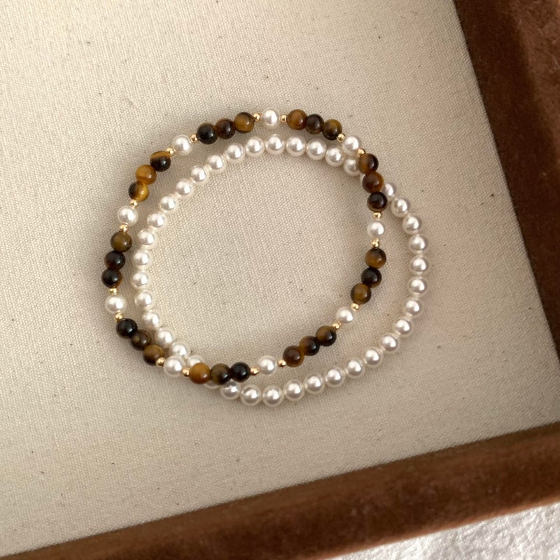 4mm Tiger Eye Pearl Bracelet - flat lay