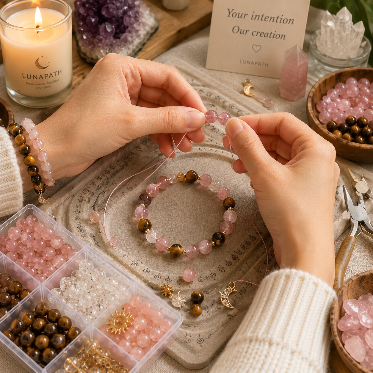 LunaPath custom bracelet order process – your intention, our creation